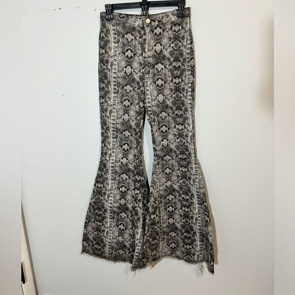 Free People Just Float On High Rise Flare Snake Skin Print Pants - Picture 3 of 7